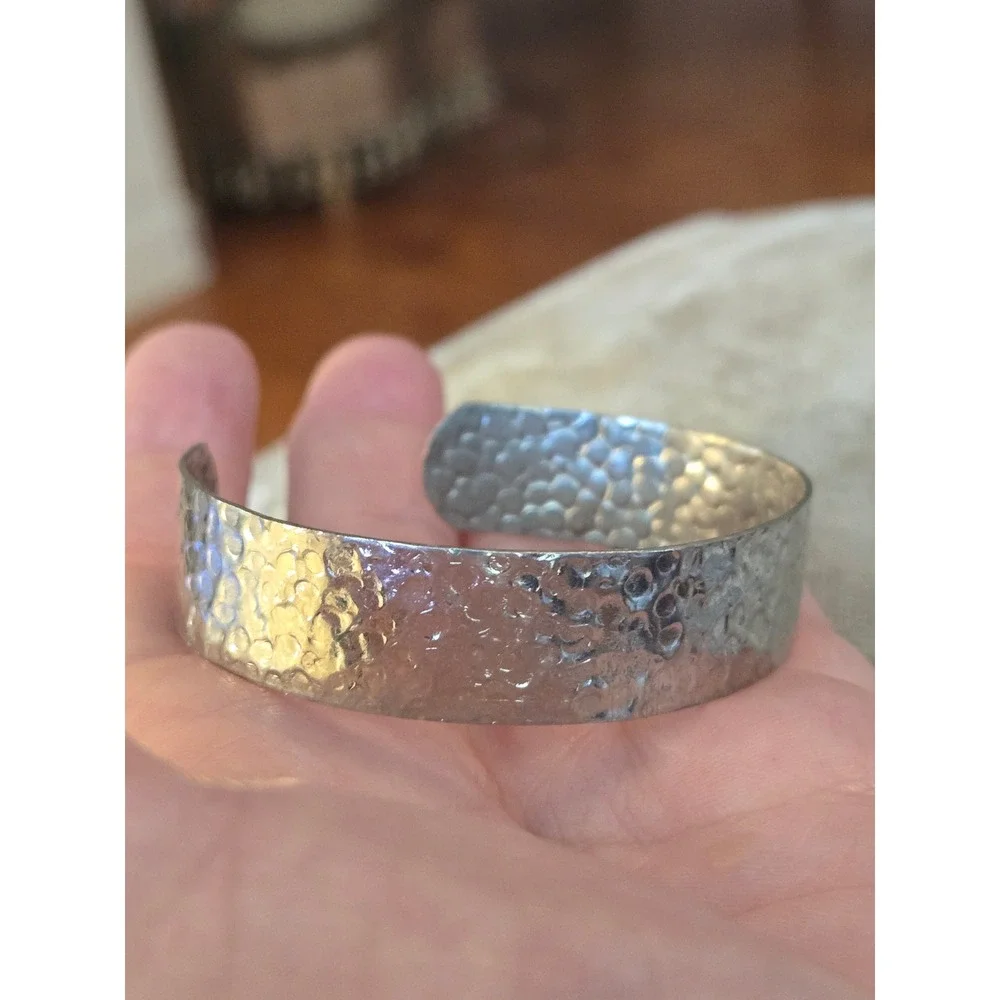 Hammered Silvertone Cuff Bracelet Vintage